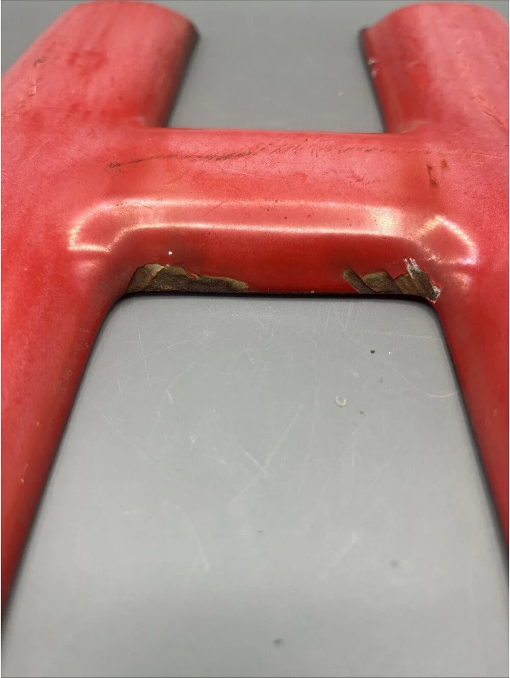 Vintage Porcelain Enamel Metal Sign Letter H Red 12” Gas Station Oil Advertising